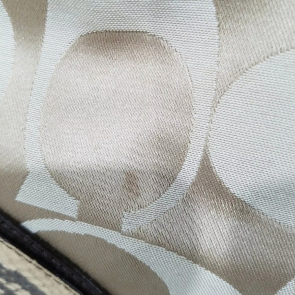 Coach Designer Collette Gold/Brown Embossed Snake Skin Trim Shoulder Bag Purse - Picture 6 of 11